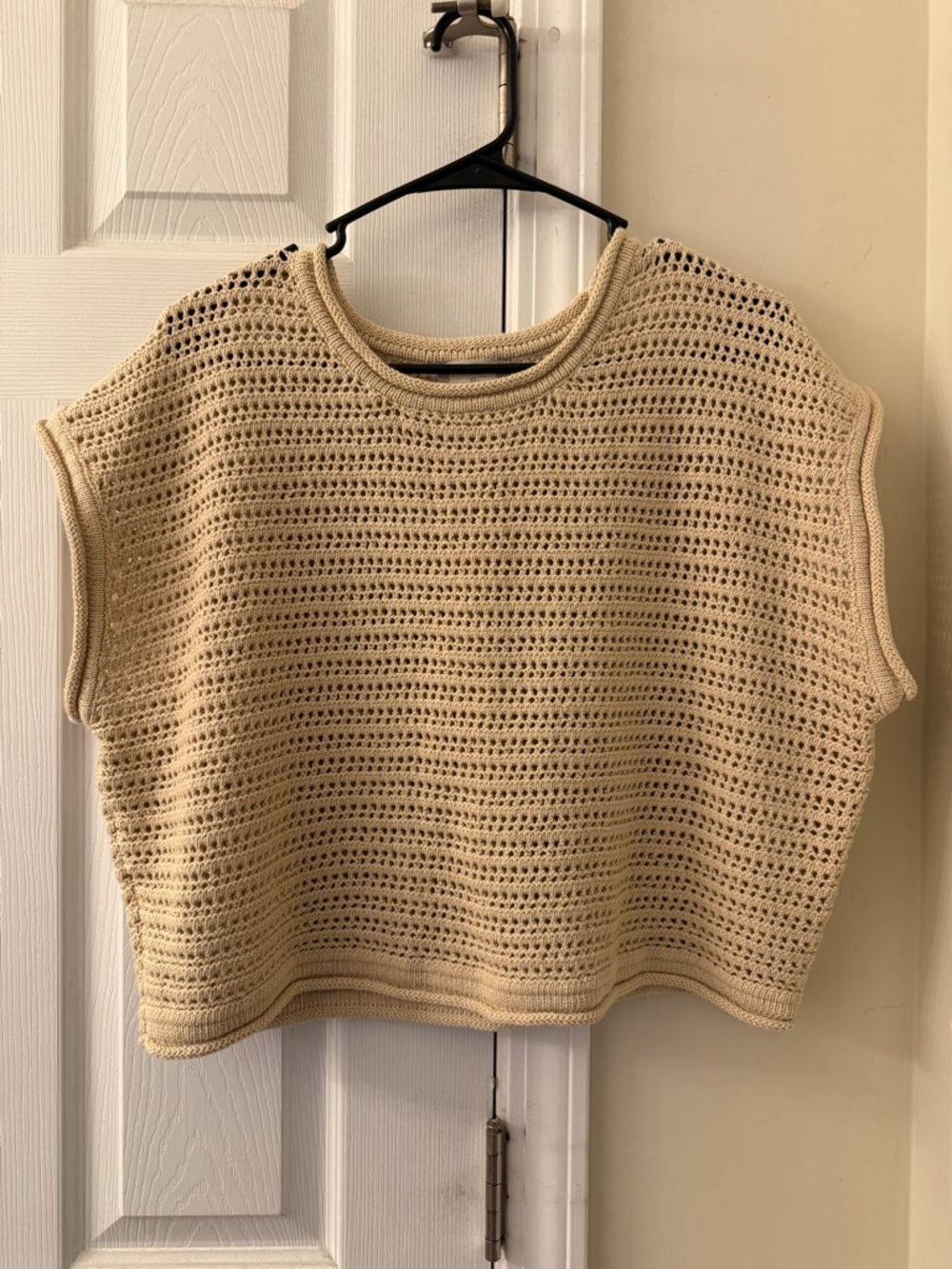Altar’d State Beige Crochet Knit Cap Sleeve Sweater